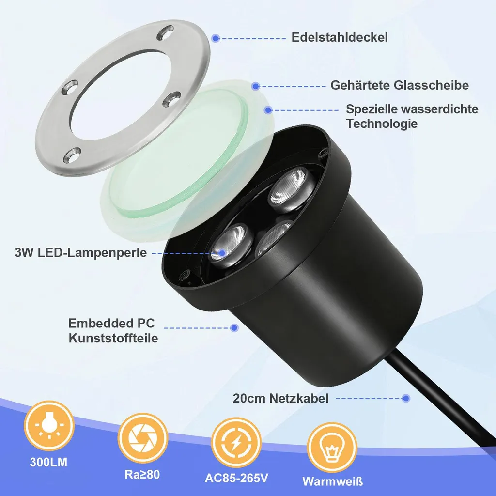 Faretti LED Da Incubo Per Esterni 4 Pezzi, 1W 12V, Luce Paesaggistica Per Scale, Vetrine, Giardino, IP65