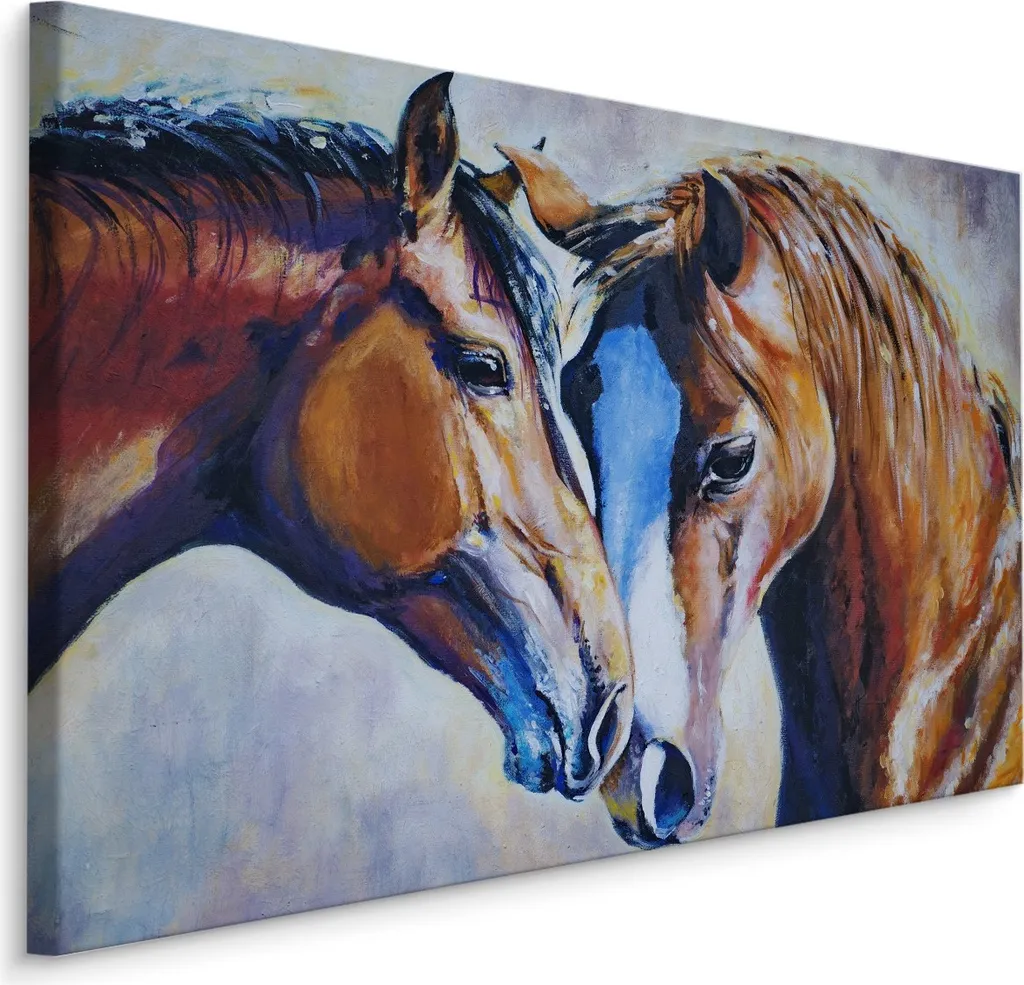 Quadro Cavalli 120x80 XXL su Tela | Pittura Animali per Soggiorno