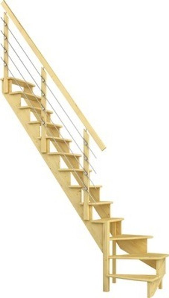 Pertura Wangentreppe Filia Kiefer Leimholz Ohne Setzstufen Seitenwange kiefer 1/4-gewendelt unten links 75 cm 12 Stufen