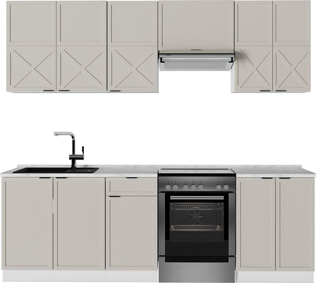 Küchenzeile Vicco Fame-Line GrauBeige/Weiß 240 cm , AP Produktbild 