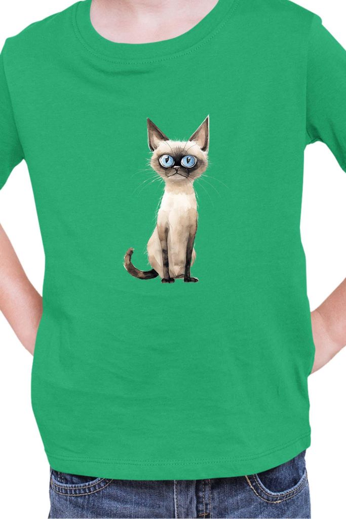Kinder T-Shirt Funny Cats Breeds Siamese Cat, 7-8 Jahr - 128 / Grün