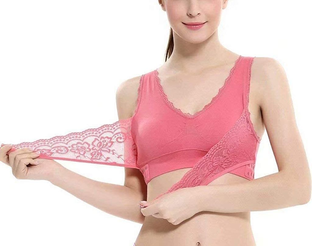 ASKSA Damen Nahtlose Spitzen BHs Yoga Fitness Sport Lace Bra Lounge Wohlfühl-BH(Rot,XL)