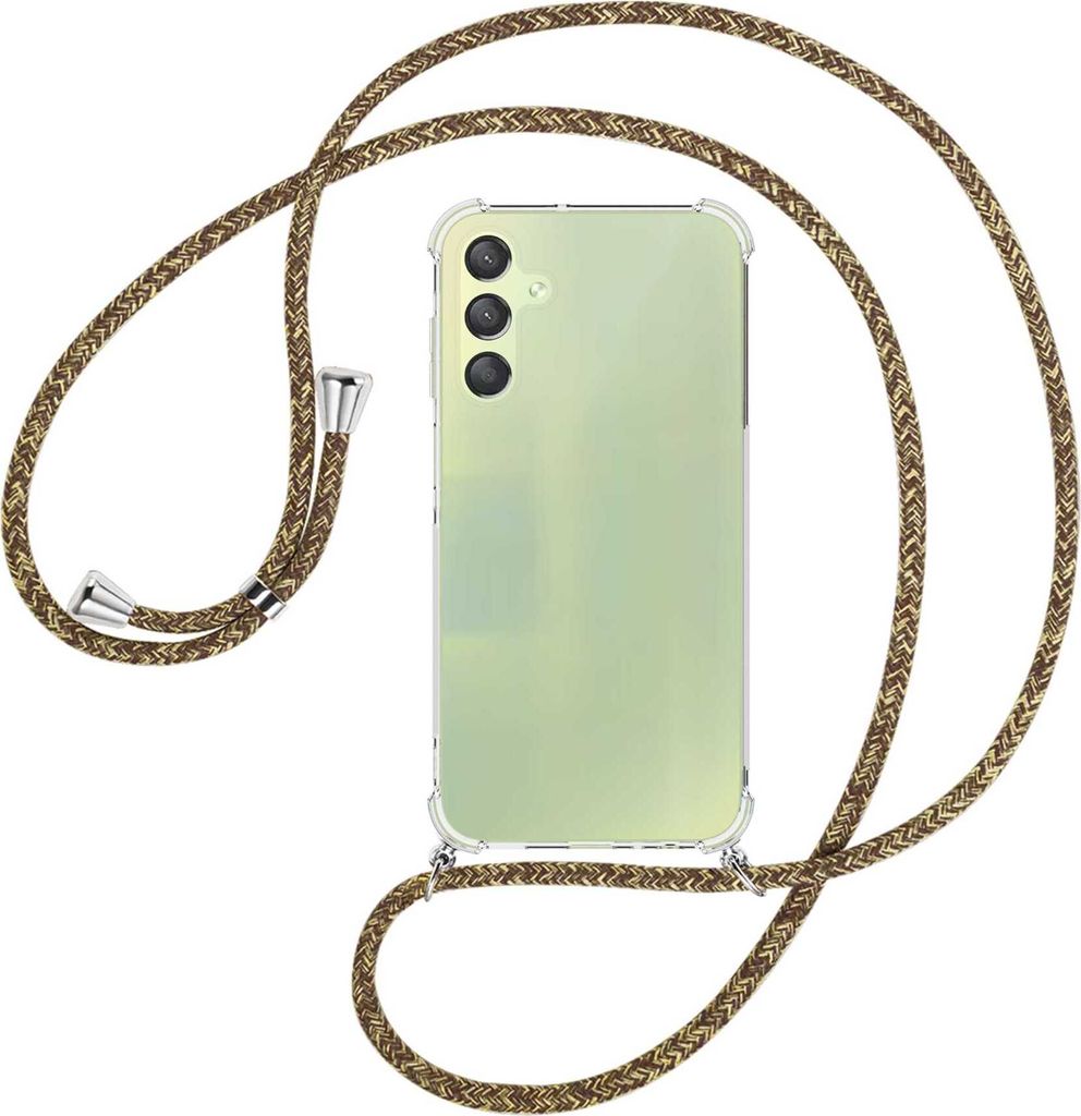 Handykette Backcover-Schutzhülle mit Band (Metall silberfarben) für Samsung Galaxy A15 - braun+beige