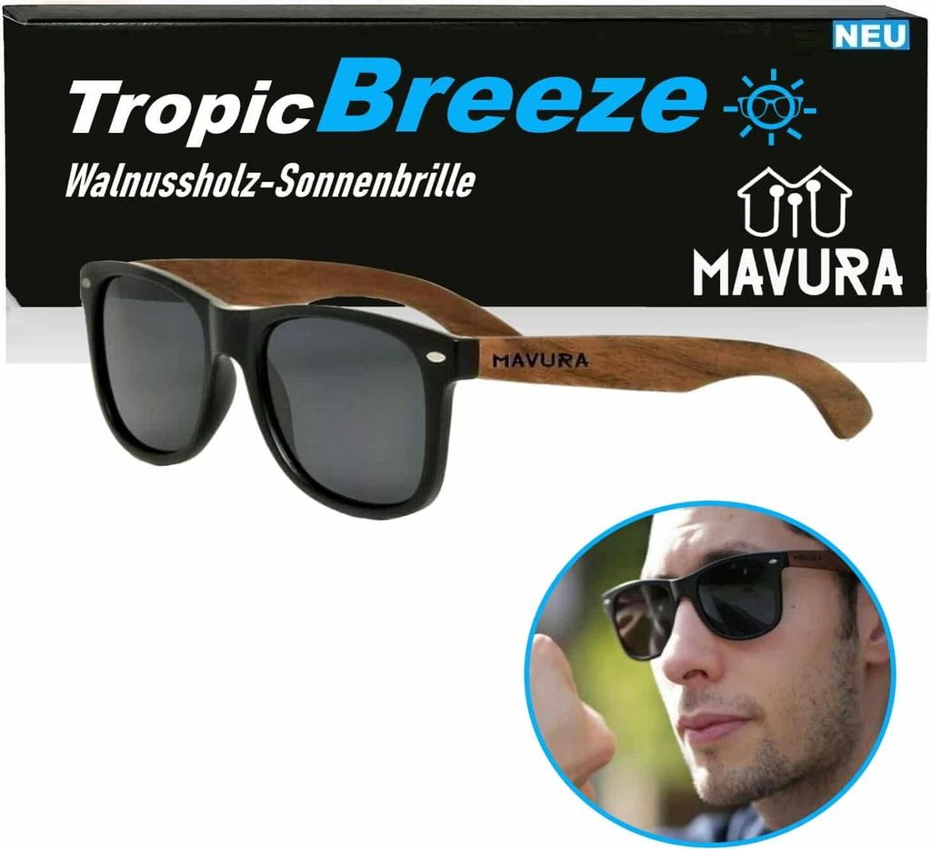 TropicBreeze Walnussholz Sonnenbrille Herren Damen Holz Polarisiert Pilot UV400