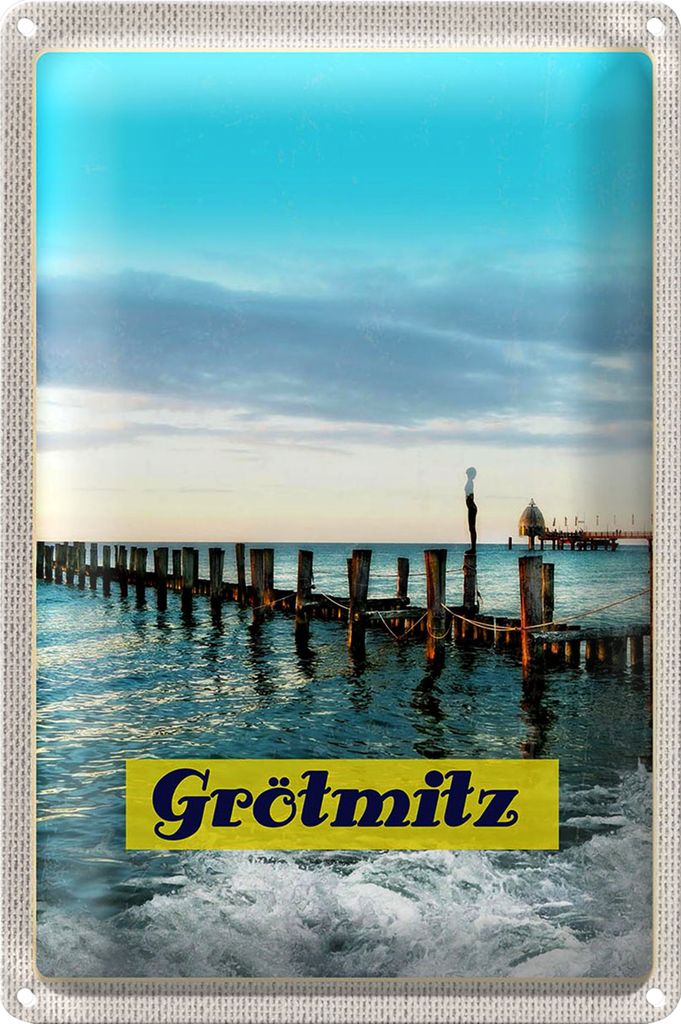 Blechschild Reise 18x12cm Grötmitz Meer Strand Urlaub Wellen