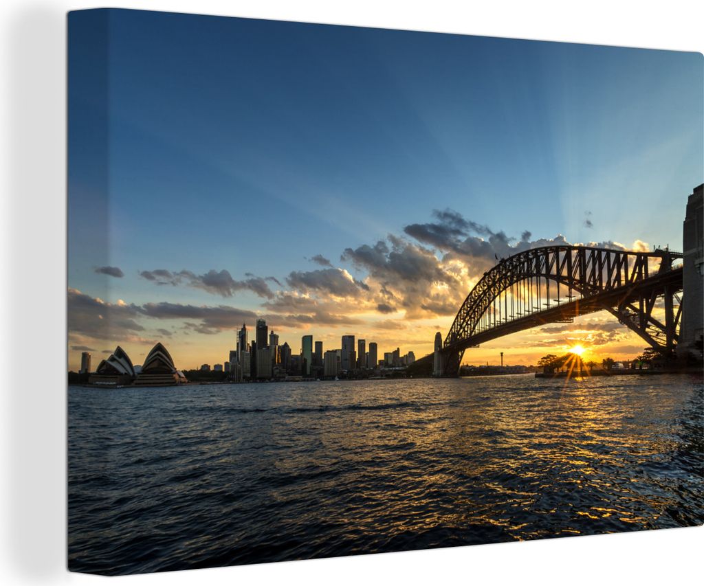 OneMillionCanvasses - Leinwandbilder - 140x90 cm, Sonnenstrahlen über der Sydney Bridge, Wandbilder Kunstdruck Wanddekoration - Foto auf Leinwan...