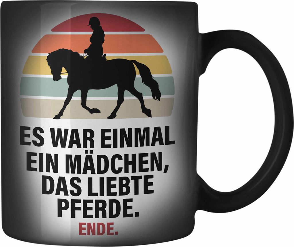 Trendation - Pferde Farbwechsel Zauber-Tasse Lustig Reiterin Geschenk Pferde Geschenke Mädchen Pferdeliebhaber (Schwarz)