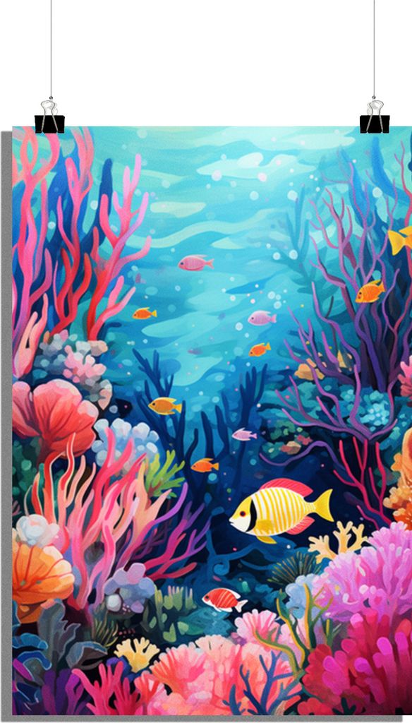 Fisch Poster - Unter dem Meer Poster - Kinderzimmer Poster - Aquarell Poster - 61x91cm - Perfekt zum Einrahmen