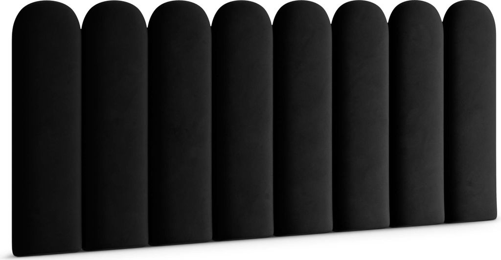 A row of black, upholstered wall panels.