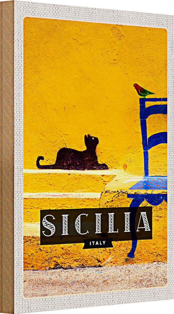 Holzschild Reise 20x30 Sizilien Italien malerisches Bild Katze