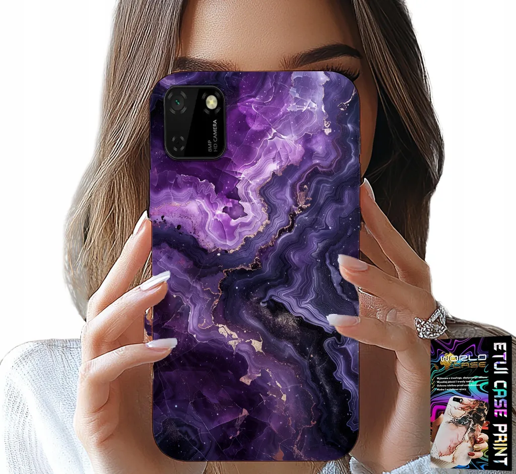 Cover Huawei Y5P Effetto Marmo Viola + Pellicola Vetro Protettiva