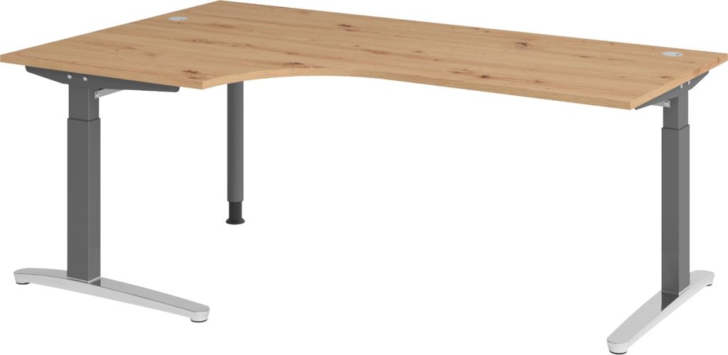 bümö Schreibtisch Serie-XB - Nachbildung: Asteiche, Größe: Eckschreibtisch 200 x 120 cm, Gestell: Graphit/Alu poliert