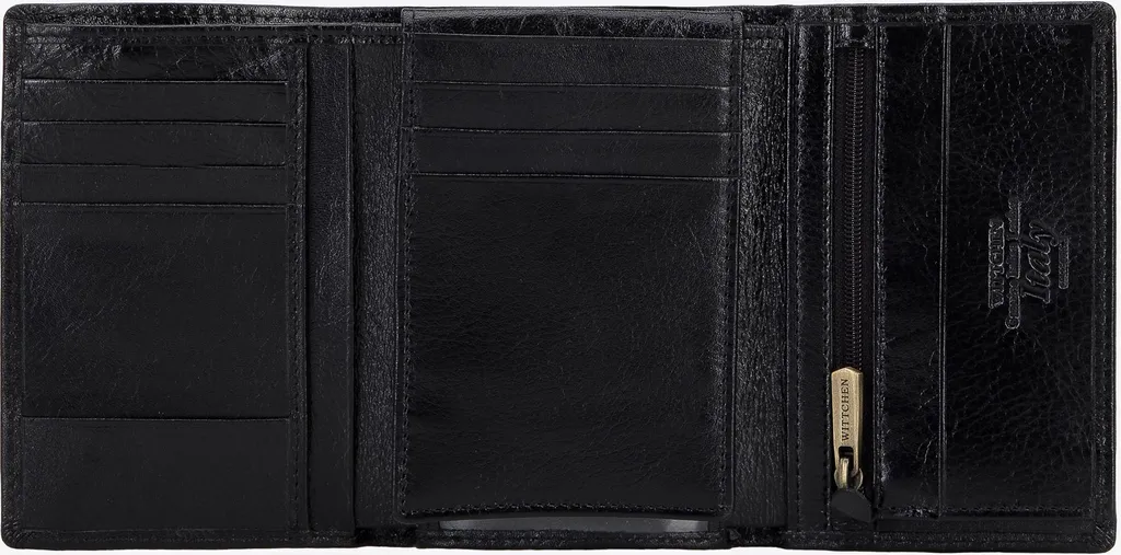 Porte-monnaie coulissant en cuir naturel noir et détails or luxe homme