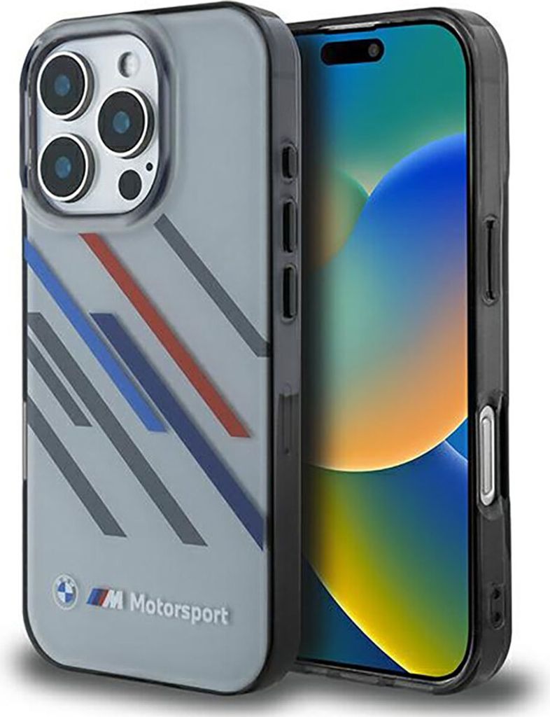 BMW BMHCP16L23HTRAG iPhone 16 Pro 6.3" grau hardcase Motosport IML Random Stripes Schutzhülle