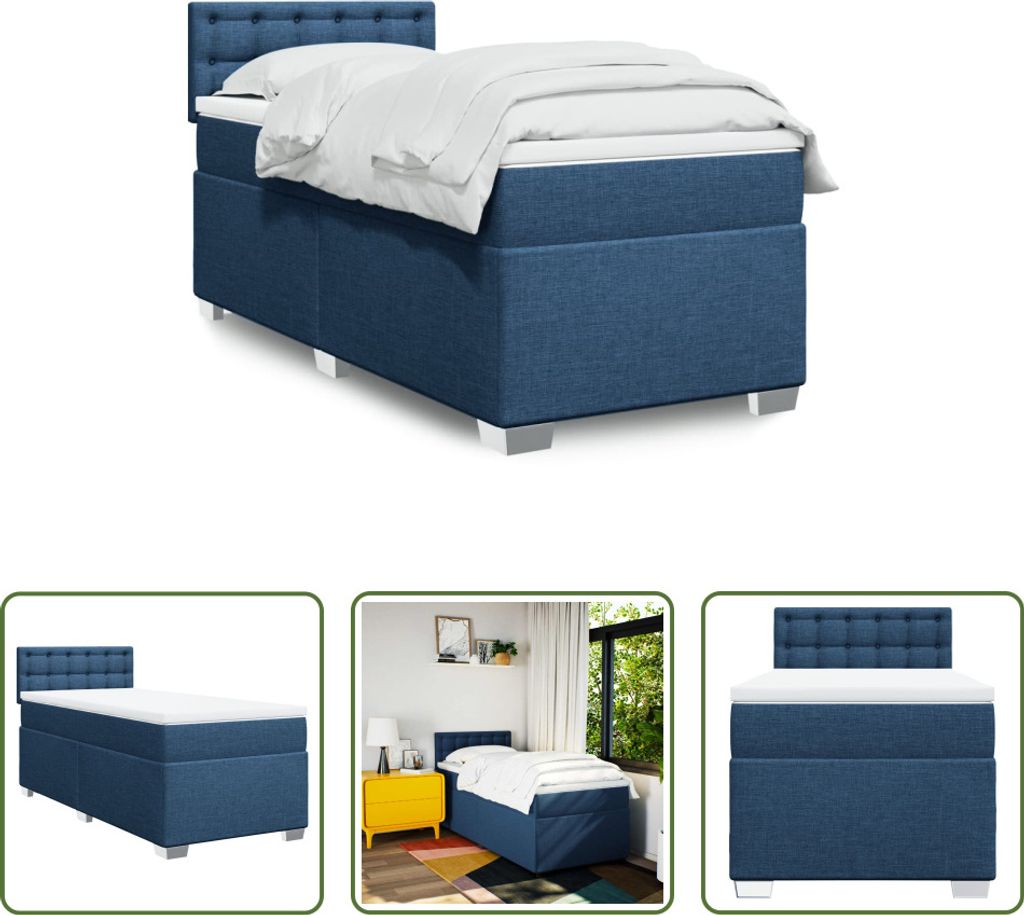 The Living Store Boxspringbett mit Matratze Blau 90x200 cm Stoff