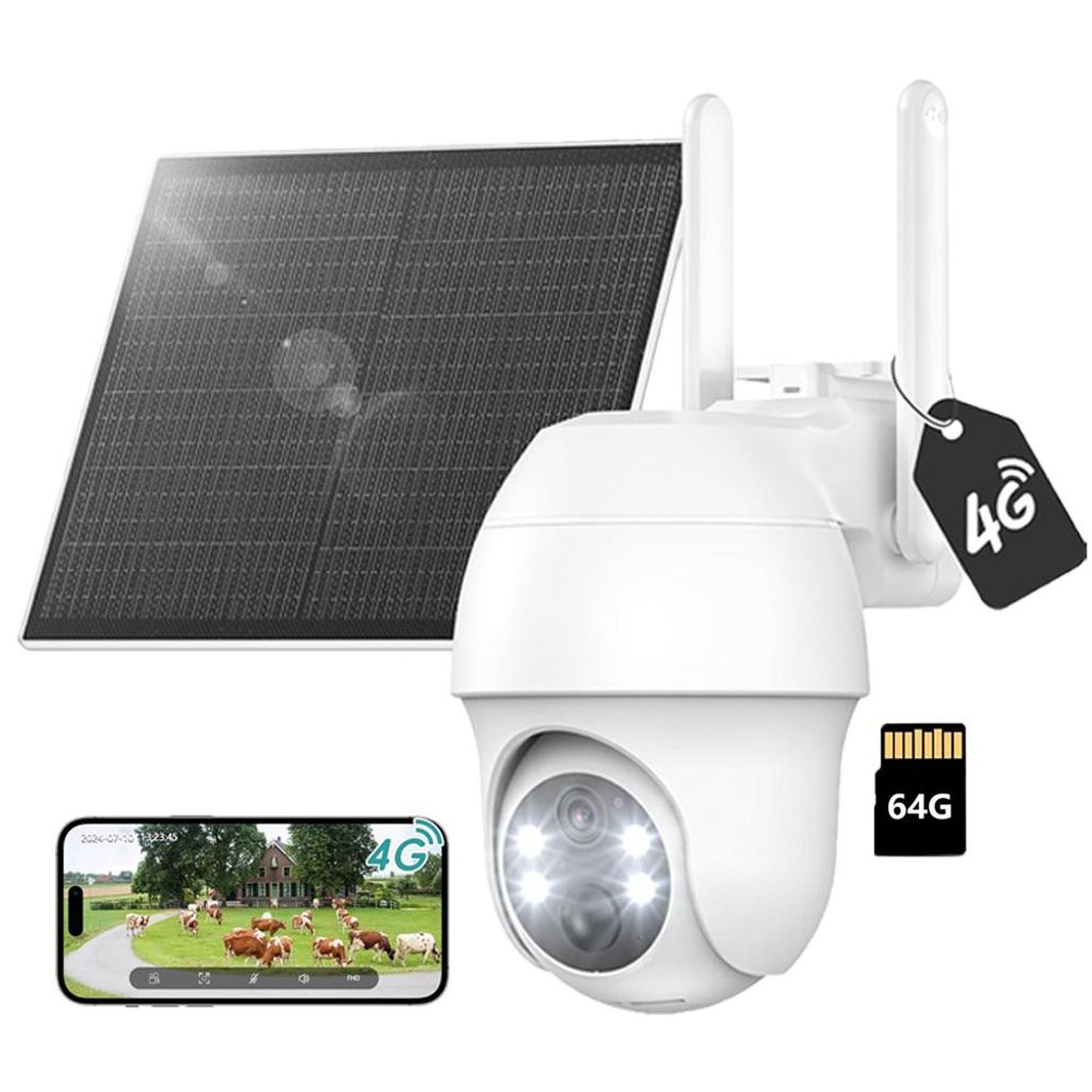 4G LTE Überwachungskamera Aussen Akku Solar 2K Kamera Überwachung Aussen mit SIM Karte Ohne WLAN Kamera PTZ Farbnachtsicht PIR Bewegungsmelder mi...