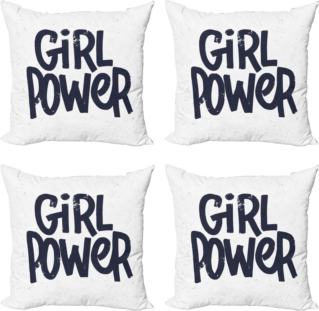 ABAKUHAUS Feminist Kissenbezug Set (4 Stück), Girl Power Inscription, Moderner Doppelseitiger Digitaldruck, 40 cm x 40 cm, Weiß Dunkelblau
