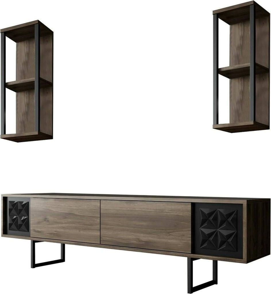 Fernsehschrank Dmiggian, Ständer für Wohnzimmerfernseher, Niedriges Wohnzimmer-Sideboard, TV-Ständerbasis, 180x30h48 cm, Walnuss und Schwarz