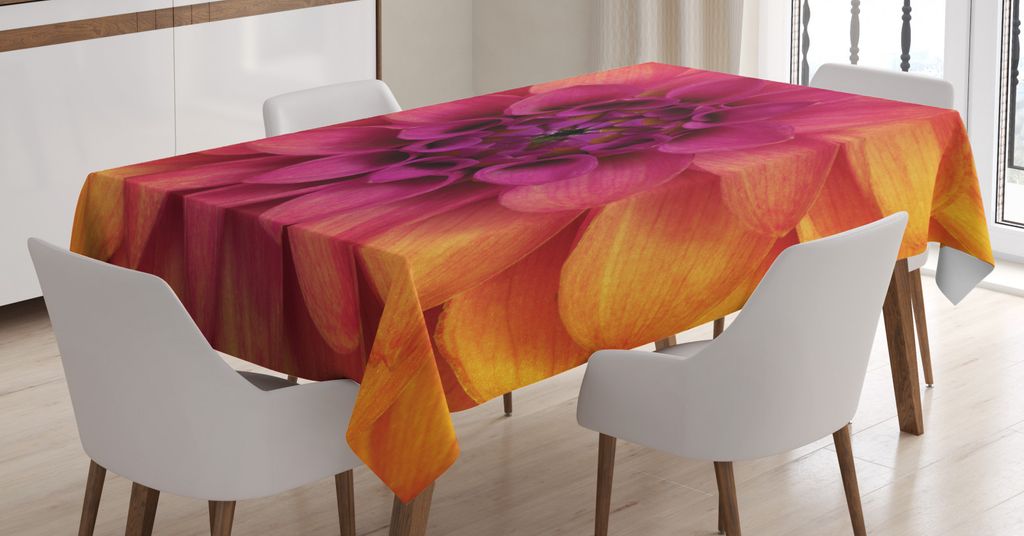 ABAKUHAUS Blumen Tischdecke, Top View Aufnahme Dahlie-Blume, Druck mit Klaren Farben ohne Verblassen Waschbar für innen oder Außen Bereich, 140 x...