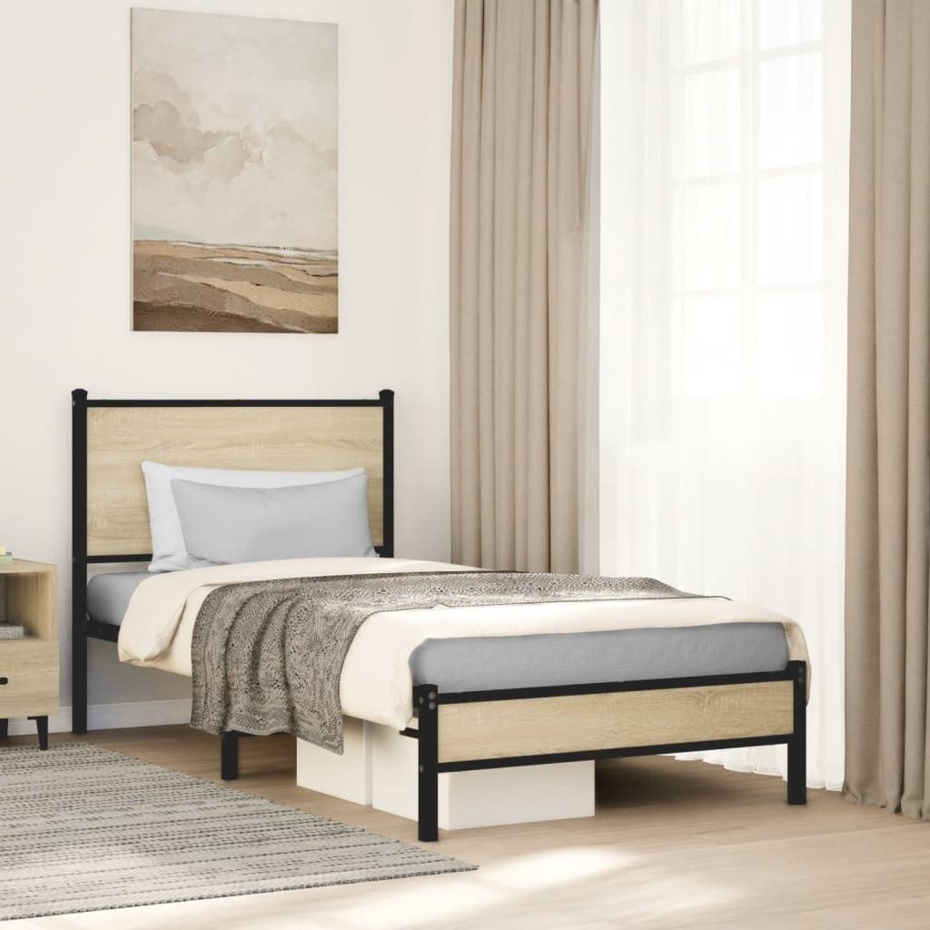"im Sonderangebot" Metallbett ohne Matratze Sonoma-Eiche 90x200 cm - Einfache Montage - - DEMöbel4328398