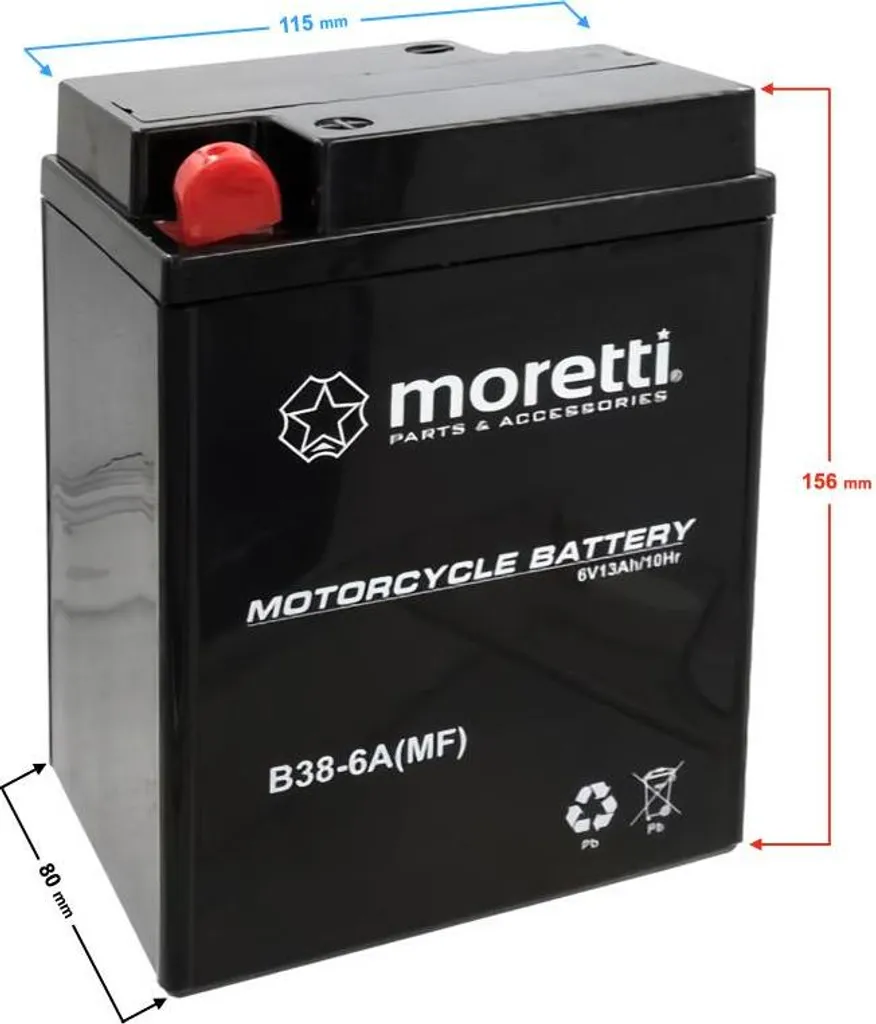 Batterie Moretti 6V AGM Gel MB38-6A B38-6A pour motos de collection