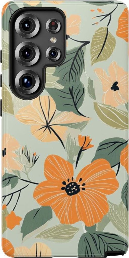 Florales Muster in Orange und Pfirsich – Hülle Kompatibel mit Samsung Galaxy S25 Ultra