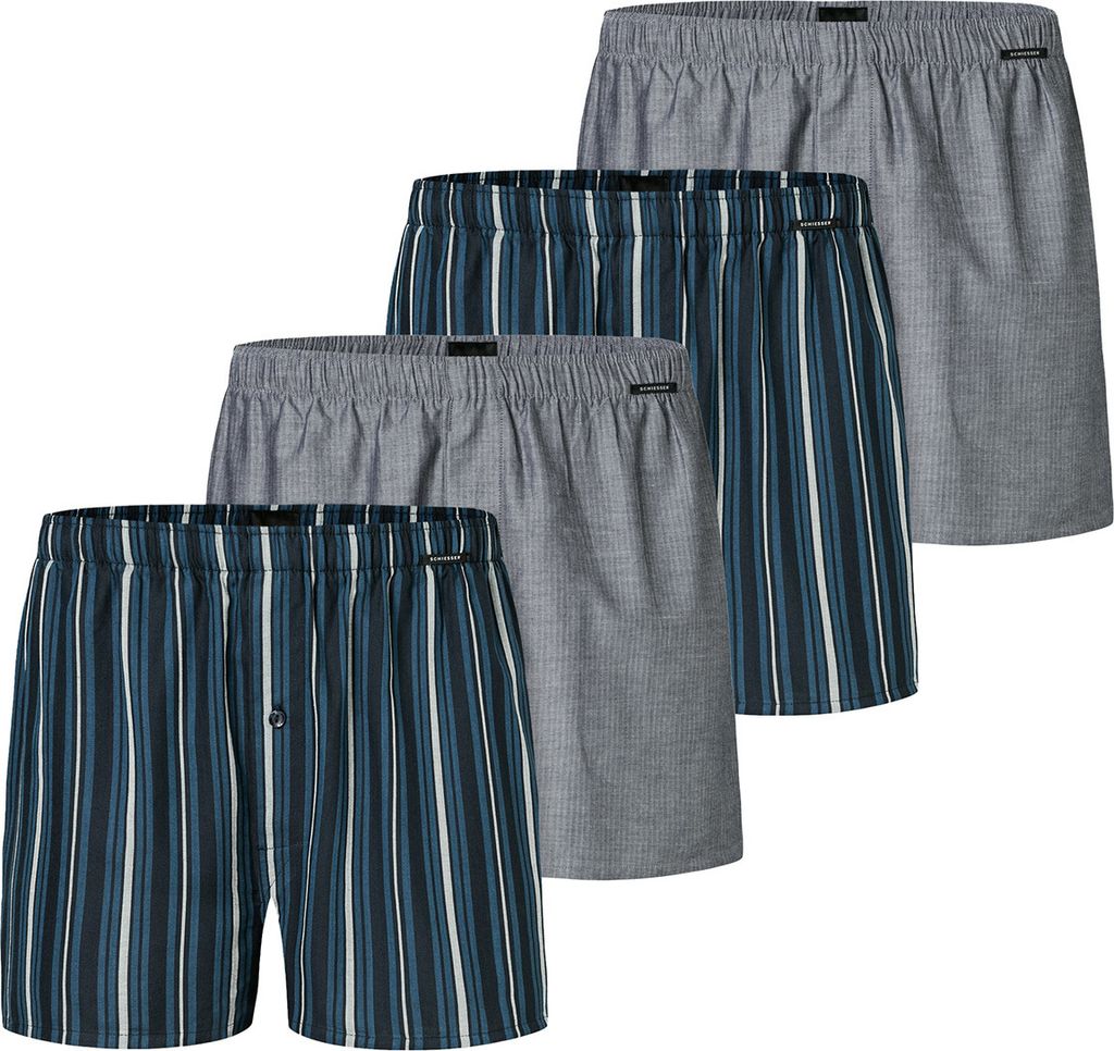 Schiesser 4er Pack Web Boxershorts Eingriff mit Knopf, Produktbild 