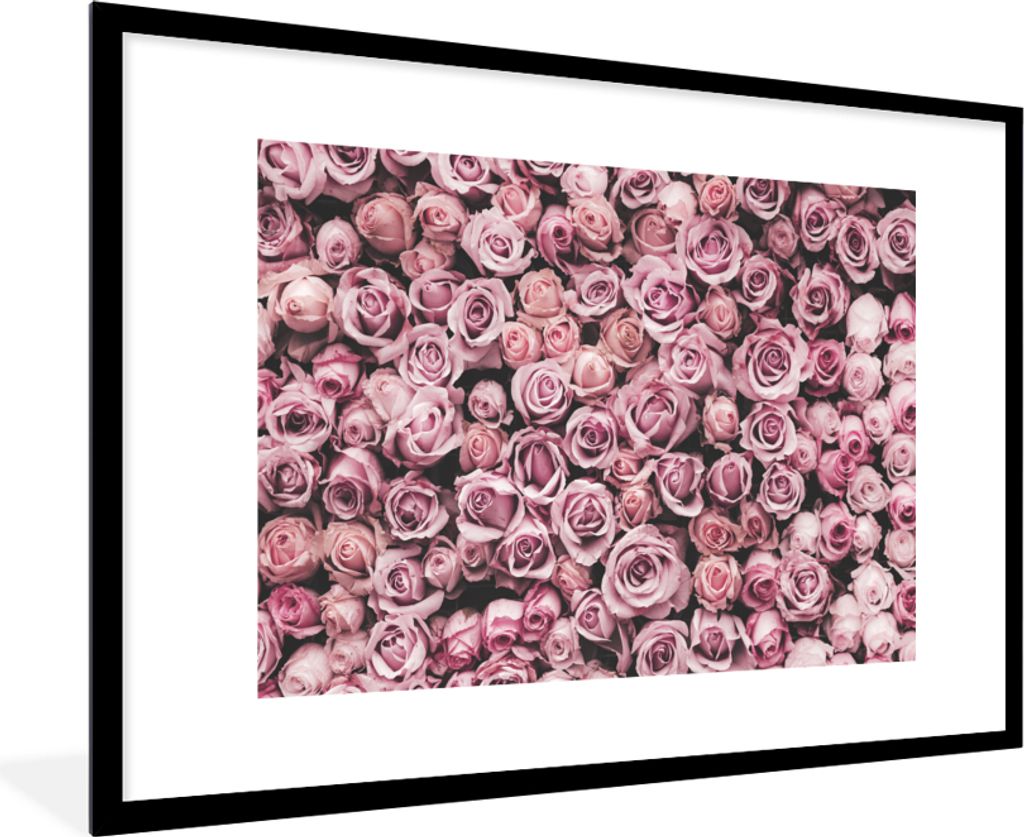 MuchoWow Gerahmtes Poster Blumen - Rosen - Natur - Rosa - Botanisch 90x60 cm - Poster mit Schwarzem Bilderrahmen Wandposter Rahmen Foto Bilder - ...