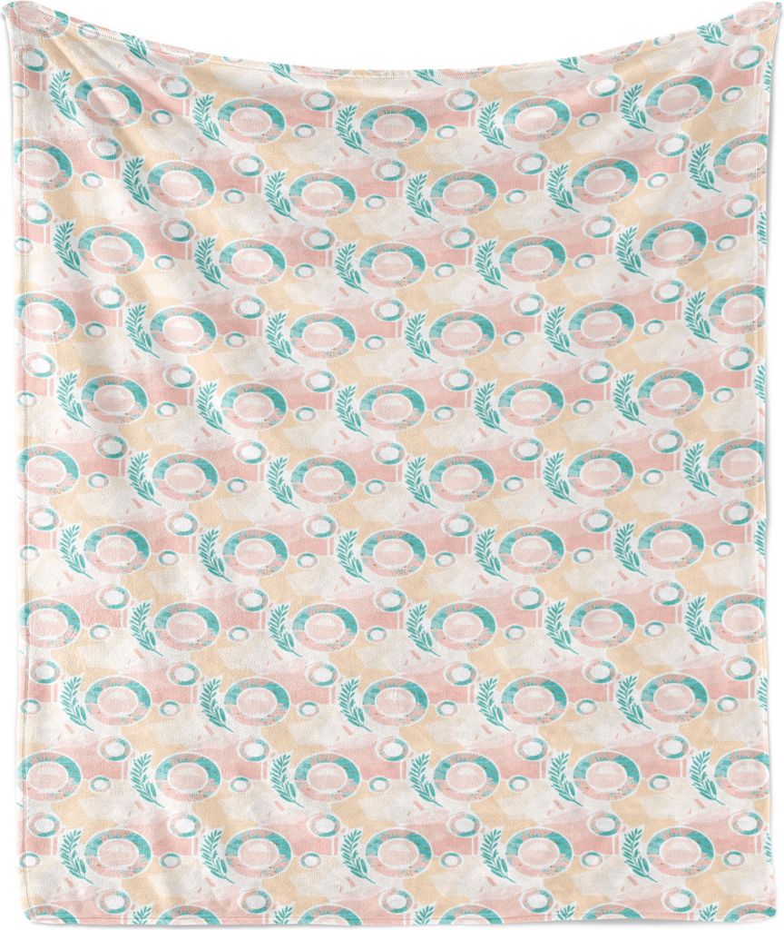 ABAKUHAUS Modern Weich Flanell Fleece Decke, Abstrakte künstlerische Komposition mit geometrischen Elementen und Blättern, 175 x 230 cm, Pale Pin...