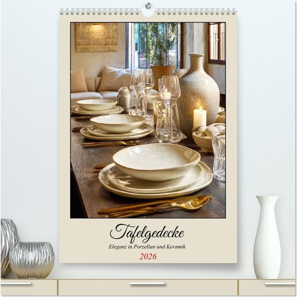 Tafelgedecke. Eleganz in Porzellan und Keramik (hochwertiger Premium Wandkalender 2026 DIN A2 hoch), Kunstdruck in Hochglanz