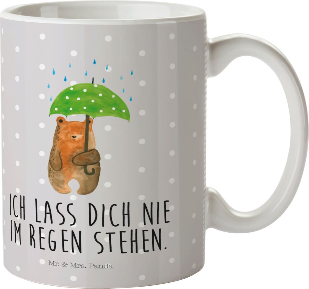 Mr. & Mrs. Panda Plastikbecher Bär Regenschirm - Grau Pastell - Geschenk, Haferl, Pott, Kinderbecher, Spruch, Liebeskummer, Liebe, Partner, Teddy,...