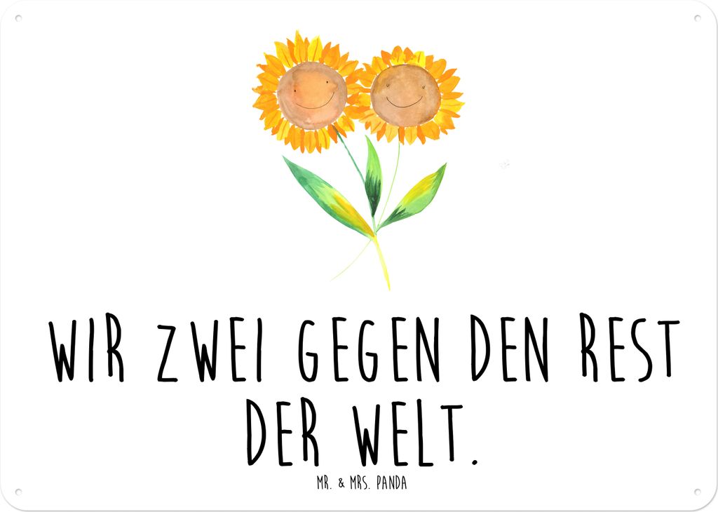 Mr. & Mrs. Panda tafel Blume Sonnenblume DIN A5 - Weiß - Geschenk, Zusammen, Retro Blechschild, Vertrauen, Wandbild, Lieblingsmensch, Türschild, ...