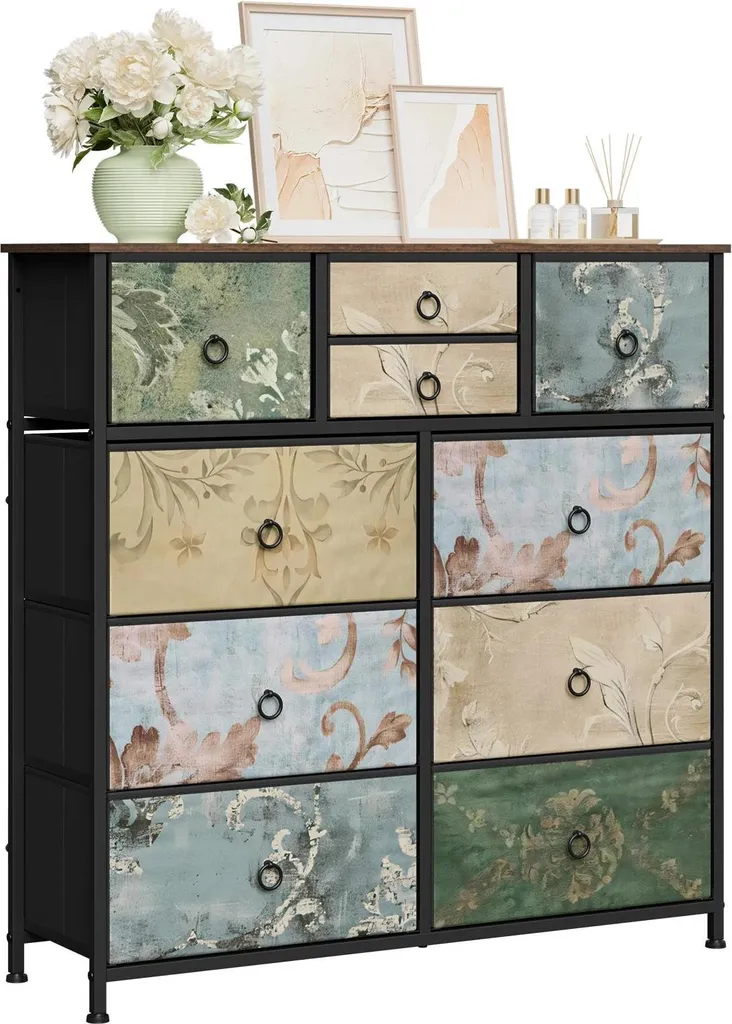 Commode Buffet Moderne Jaune Clair à Tiroirs avec Motifs Floraux MDF - 2