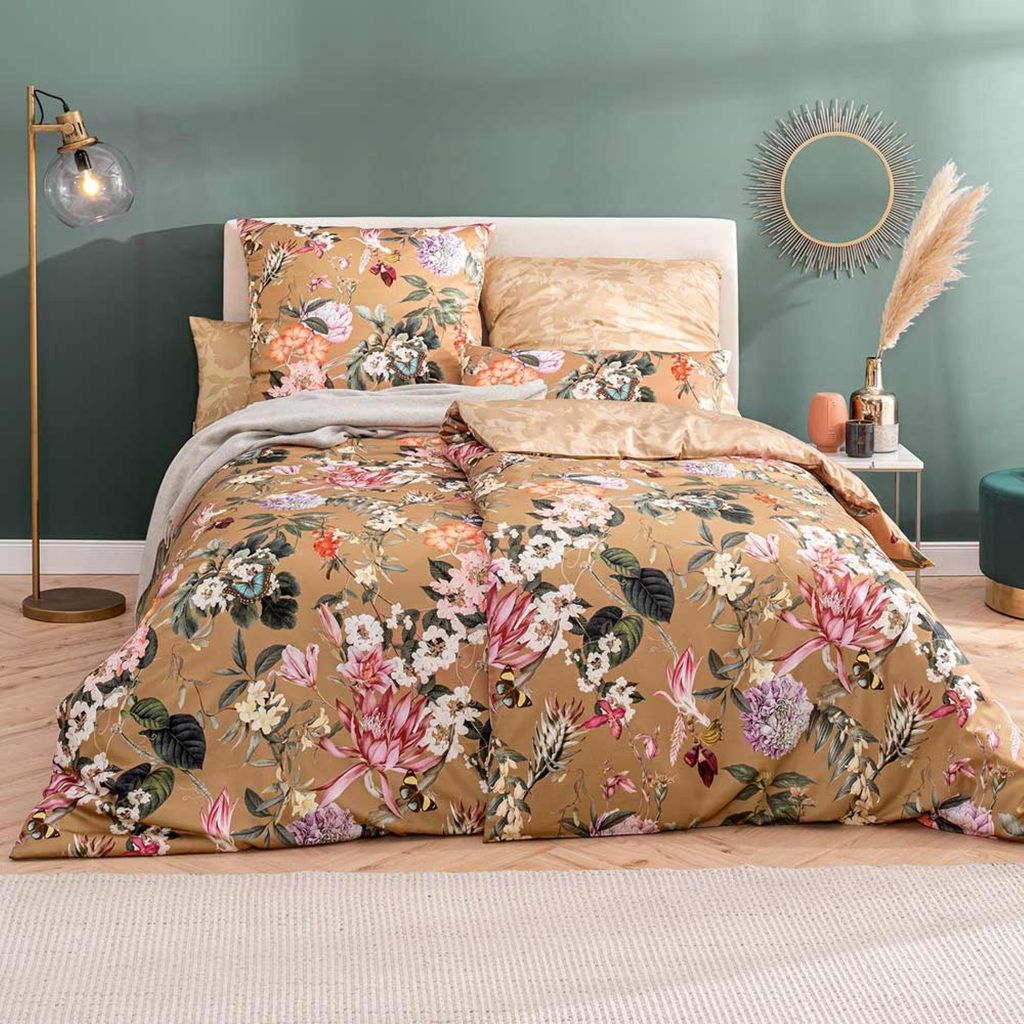 Estella Mako-Satin Bettwäsche Fiore messing 135x200 cm + 80x80 cm + 40x80 cm