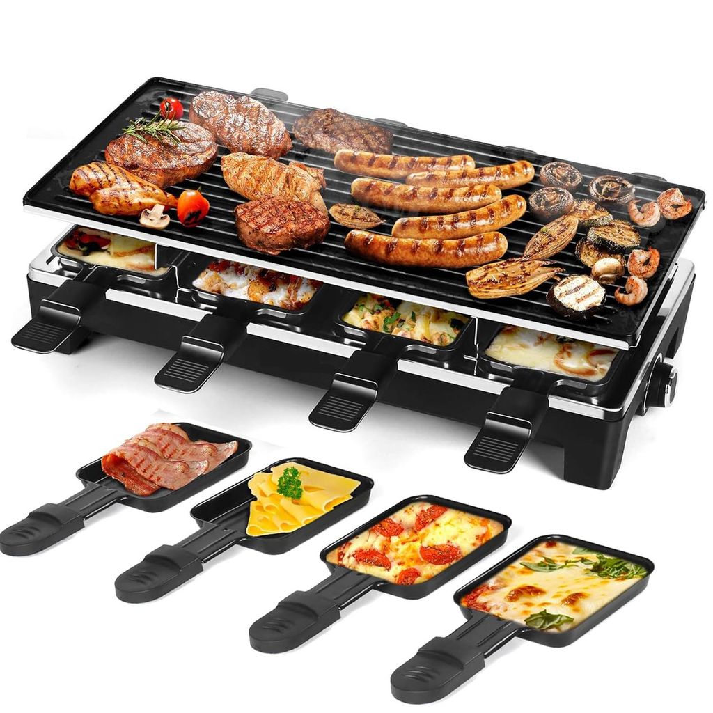 Tischgrill,Elektrischer Grill, Barbecue Elektrogrill,Rauchfreier Grill 1500W,36 x 22cm Grillfläche , regelbares Thermosta mit 8 Kleine Backformen