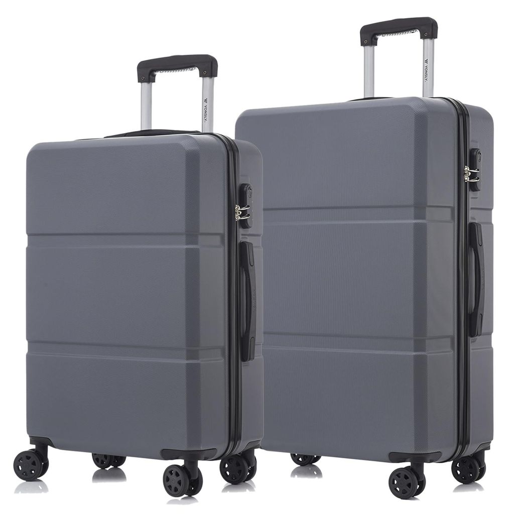 Suitcase Set, Rollkoffer Handgepäck, Kofferset, mit 4 Rollen 360°, Hartschalenreise Zahlenschloss, Weicher Gummigriff (2er Set, L&XL, Grau)