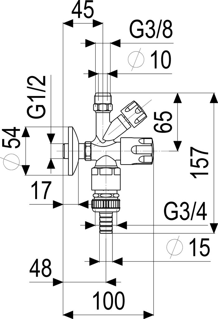Js Kombi-Eckventil,Nicht Selbstd. Rb,Sv,Designgriff,1/2",Pol.verchr