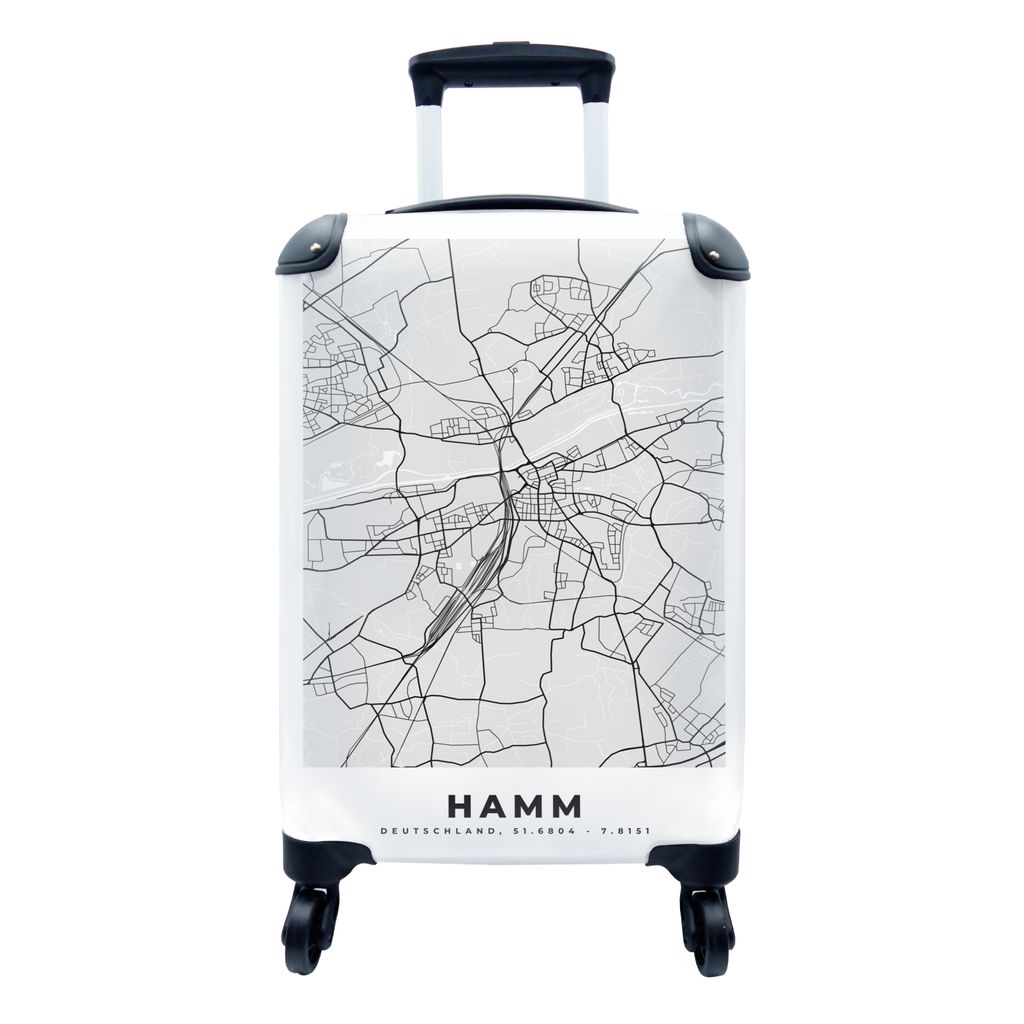 MuchoWow Koffer Handgepäck Trolley Rollkoffer Kleine Reisekoffer mit 4 Rollen - Karte - Hamm - Stadtplan - Deutschland - Cabin Size < 55x40x23 c...