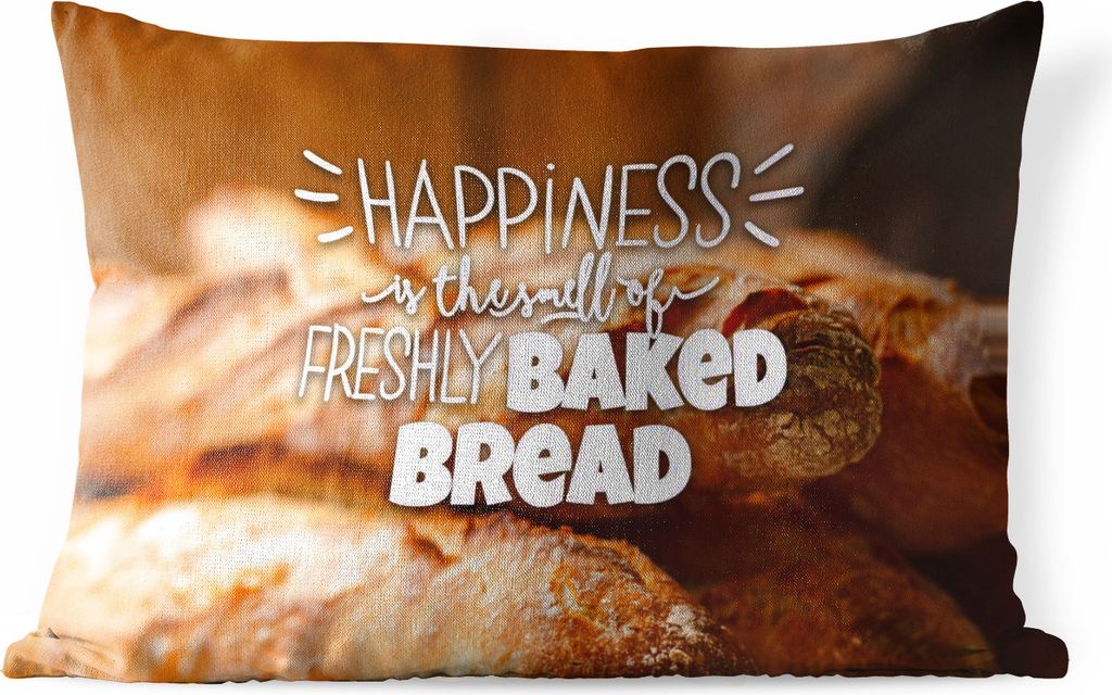 MuchoWow Outdoor Kissen - Sprichwörter - Zitate - 'Glück ist der Duft von frisch gebackenem Brot'. - 50x30 cm - Wetterfest - Lounge Kissen - So...
