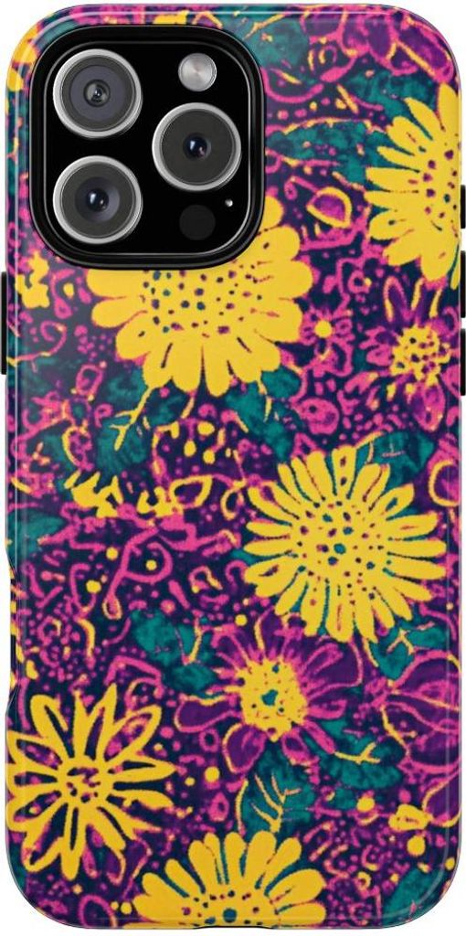 Blumiges Gelb-Lila-Muster – Hülle Kompatibel mit iPhone 16 Pro Max