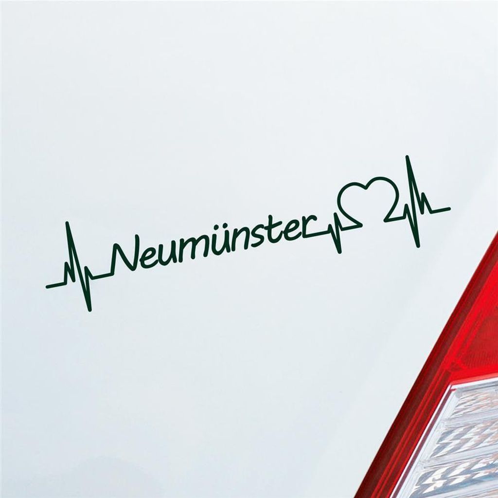 Auto Aufkleber Neumünster Herz Puls Stadt City Liebe Love Herzschlag Heimat 19x5 cm Dunkelgrün Sticker Heckscheibenaufkleber