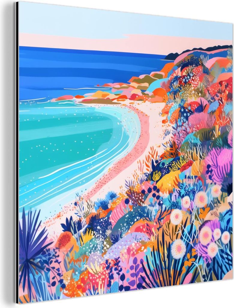 MuchoWow Wanddekoration Metall Metallbild Wandkunst 50x50 cm Blumenwiese - Meer - Sommer MuchoWow Aluminium Gemälde - Alubild - Industrial