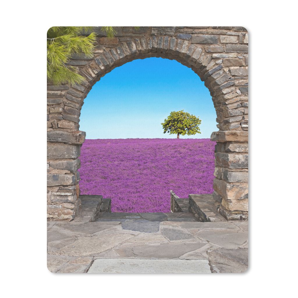 MuchoWow Mauspad Mousepad Blumen - Lavendel - Baum - Ansicht 19x23 cm - Mousepads - Maus Mat - Pad - Mausunterlage - Mauspads - Spielen