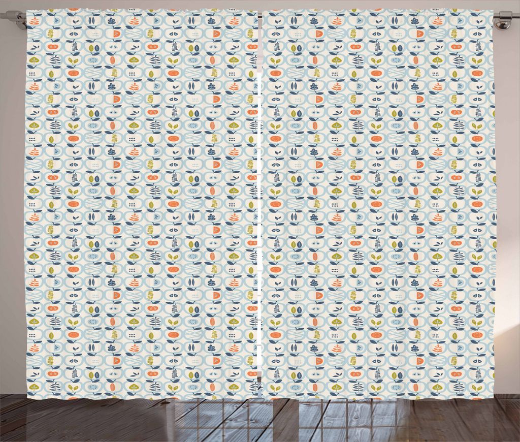 ABAKUHAUS skandinavisch Rustikaler Vorhang, Äpfel Blätter Muster, Wohnzimmer Universalband Gardinen mit Schlaufen und Haken, 280 x 225 cm, Hellbl...
