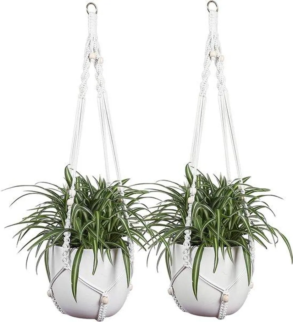 Porte-plante suspendu macramé 114 cm - Corde coton pour déco jardin