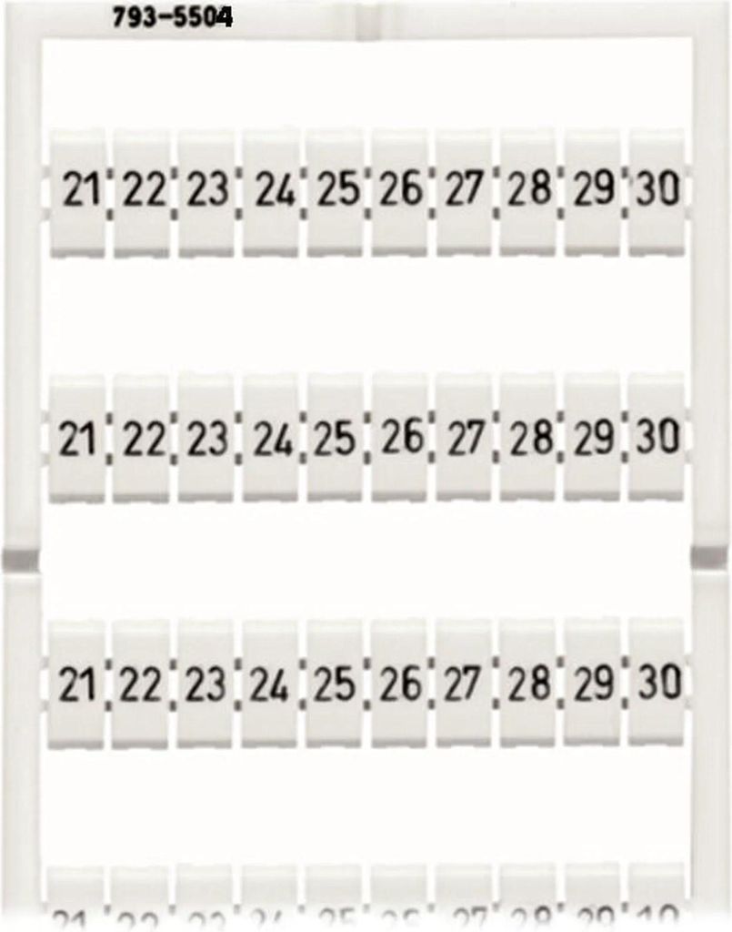 Wago WMB-Karte 21–30, bedruckt, 10×, waagerecht, dehnbar 5–5,2mm, 5 Stk.