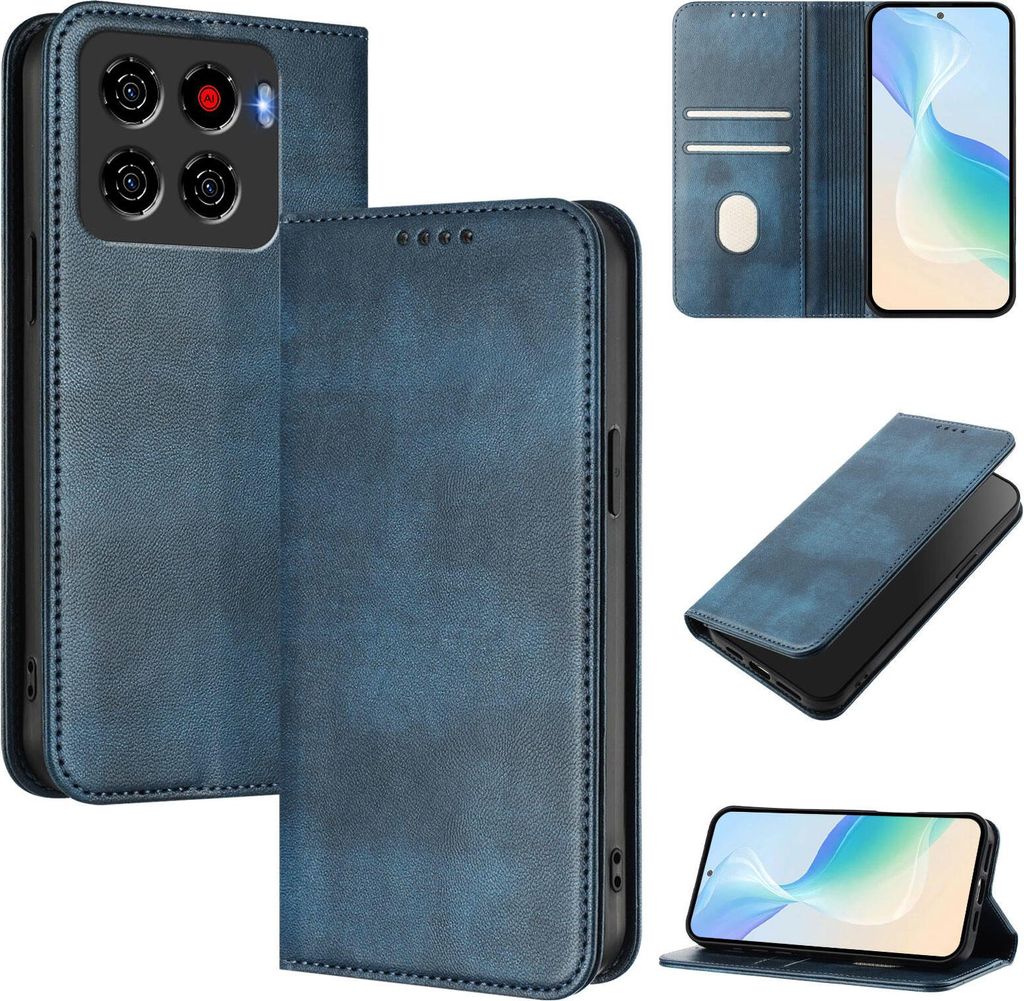 Handyhülle für ZTE Blade A56 Pro, Vintage Leder RFID Schutz Kartenfach Standfunktion Magnetische Klapphülle Blau