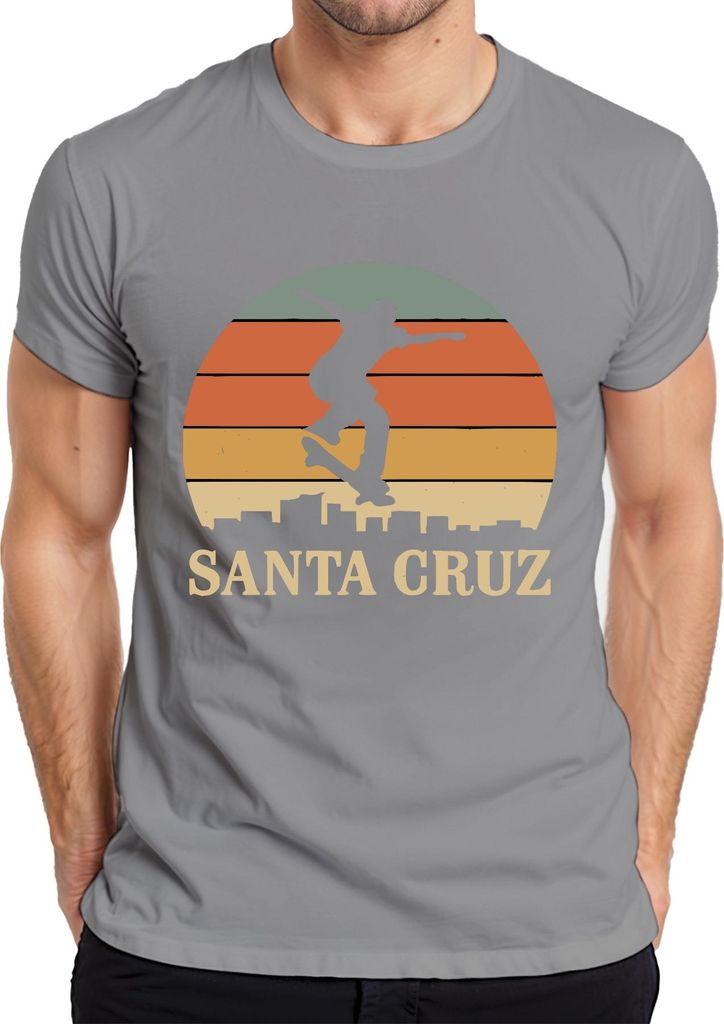 Santa Cruz Skateboard Skater Retro Sonnenuntergang Vintage Strand Herren T-Shirt, Grau, XL