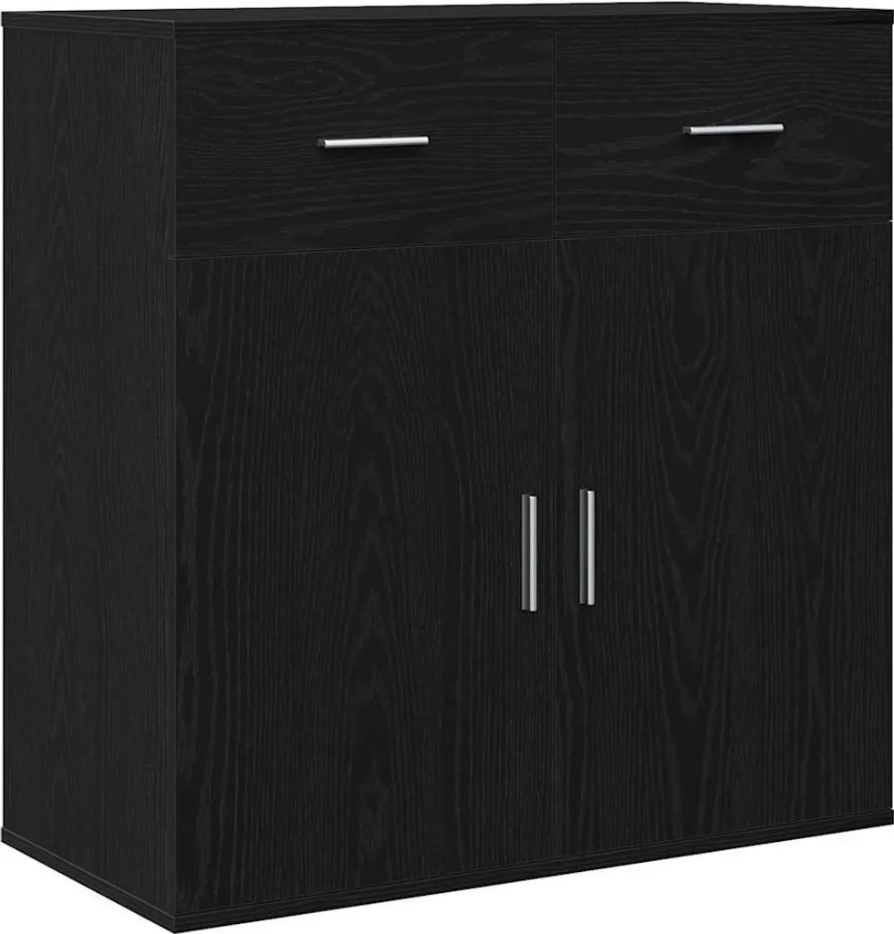 Madia Nera Effetto Rovere 78x38x80 - Mobile Multiuso Salvaspazio