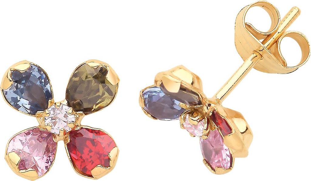 Wunderschöne 9 Karat (375) Gold Blume Damen - Paar Ohrstecker mit Zirkonia - 9mm*9mm; TRS36149
